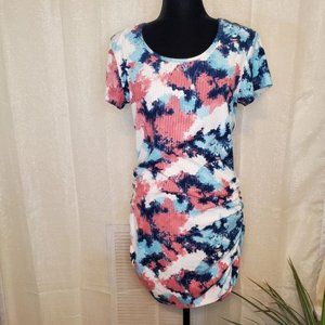 Lily Bleu Junior's Color Splash Scrunch Summer Dress, Blue Pink White, XL